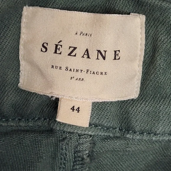 Sézane Paris Austin Cargo Green Paperbag Cut High Waisted Pant EU 44 / US 12 - Picture 14 of 16